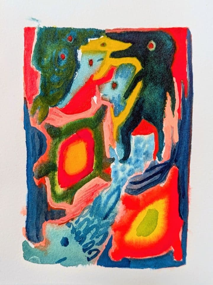 003=Papotations du soir, aquarelle, 14:19cm, 2026_Evening chitchat, watercolor, 5,5:7,5 inches, 2026.jpg