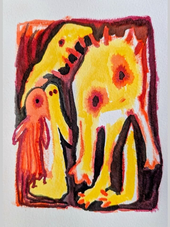 004=La trahison, aquarelle, 14:19cm, 2025_030=Betrayal, watercolor, 5,5:7,5 inches, 2025.jpg