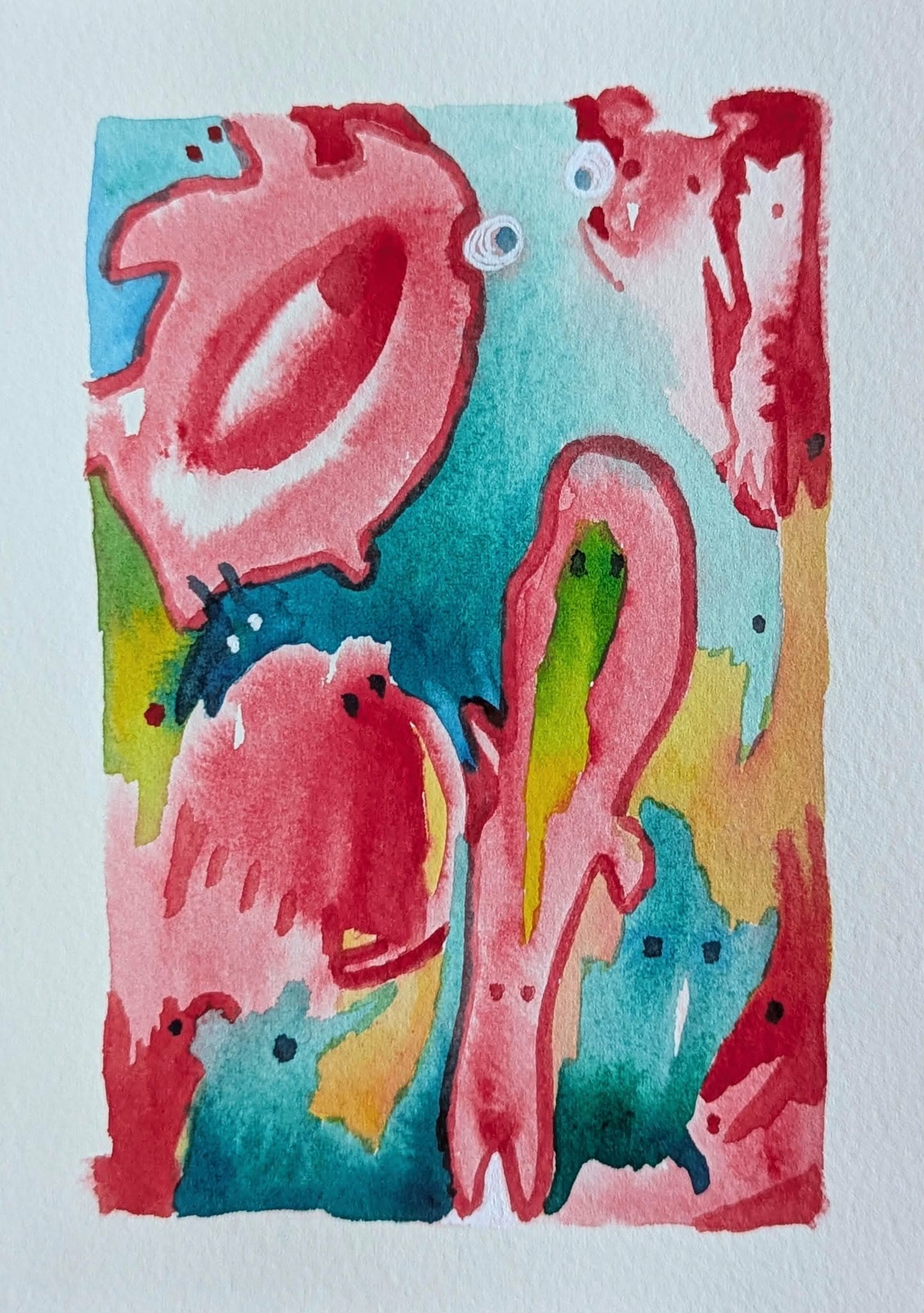 016=My innerself et la pieuvre qui louche, aquarelle sur papier BFK, 12:17cm, 2026_My innerself and the squinting octopus, watercolor on paper BFK, 12:17cm, 2026.jpeg